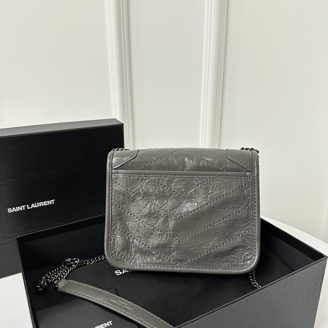 YSL Nikki Chain Wallet, Imported Oil Wax Wrinkle Cowhide  