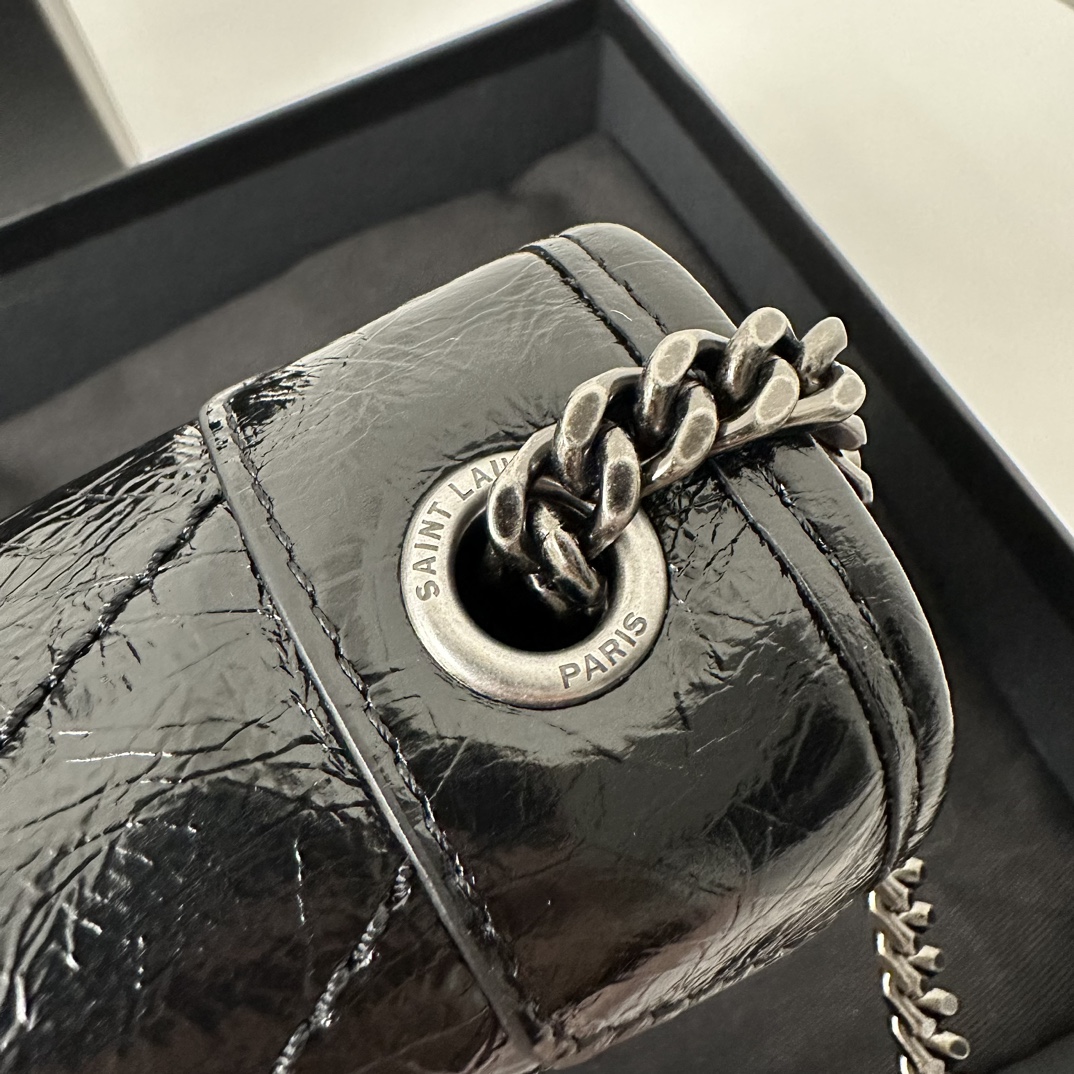 YSL Nikki Chain Wallet, Imported Oil Wax Wrinkle Cowhide  