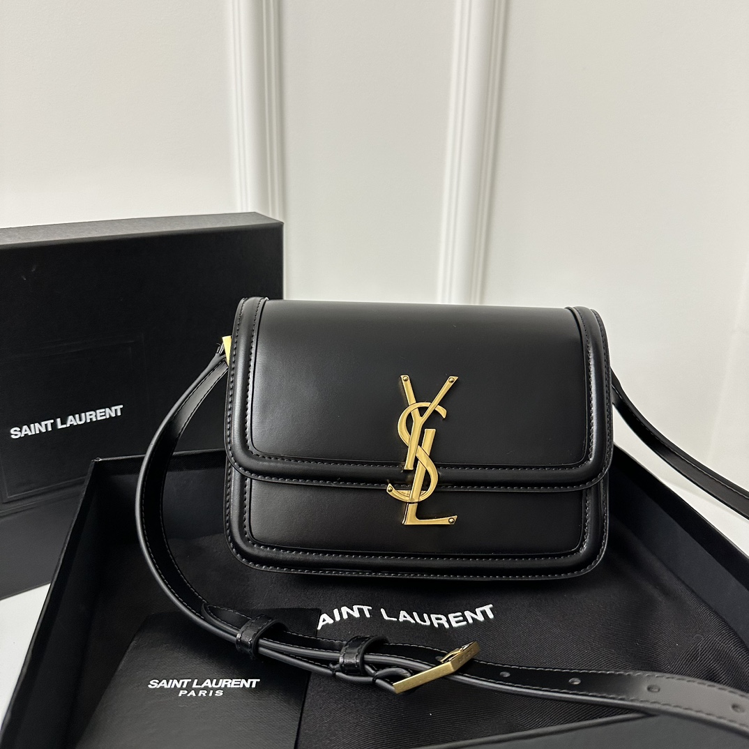 YSL Solferino Box Bag 19cm, Fine Toothpick Grain Box Calfskin  