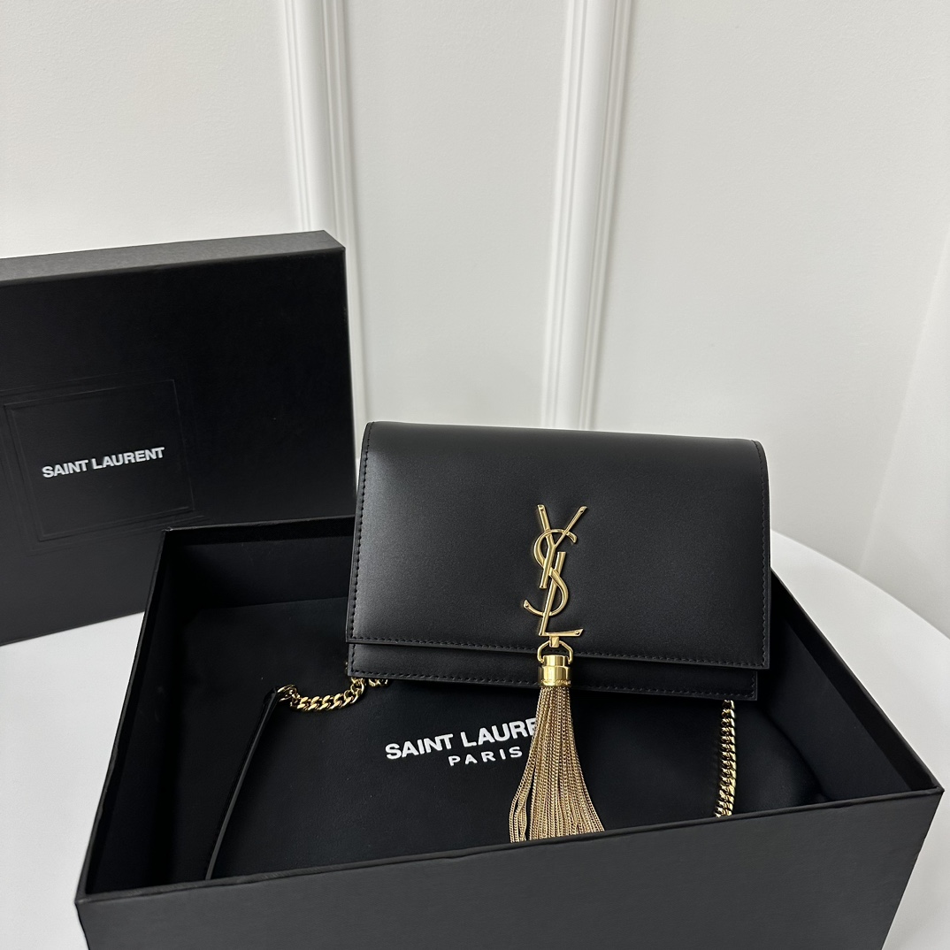 YSL Kate 19cm Smooth Leather Classic Fringed Chain Bag  