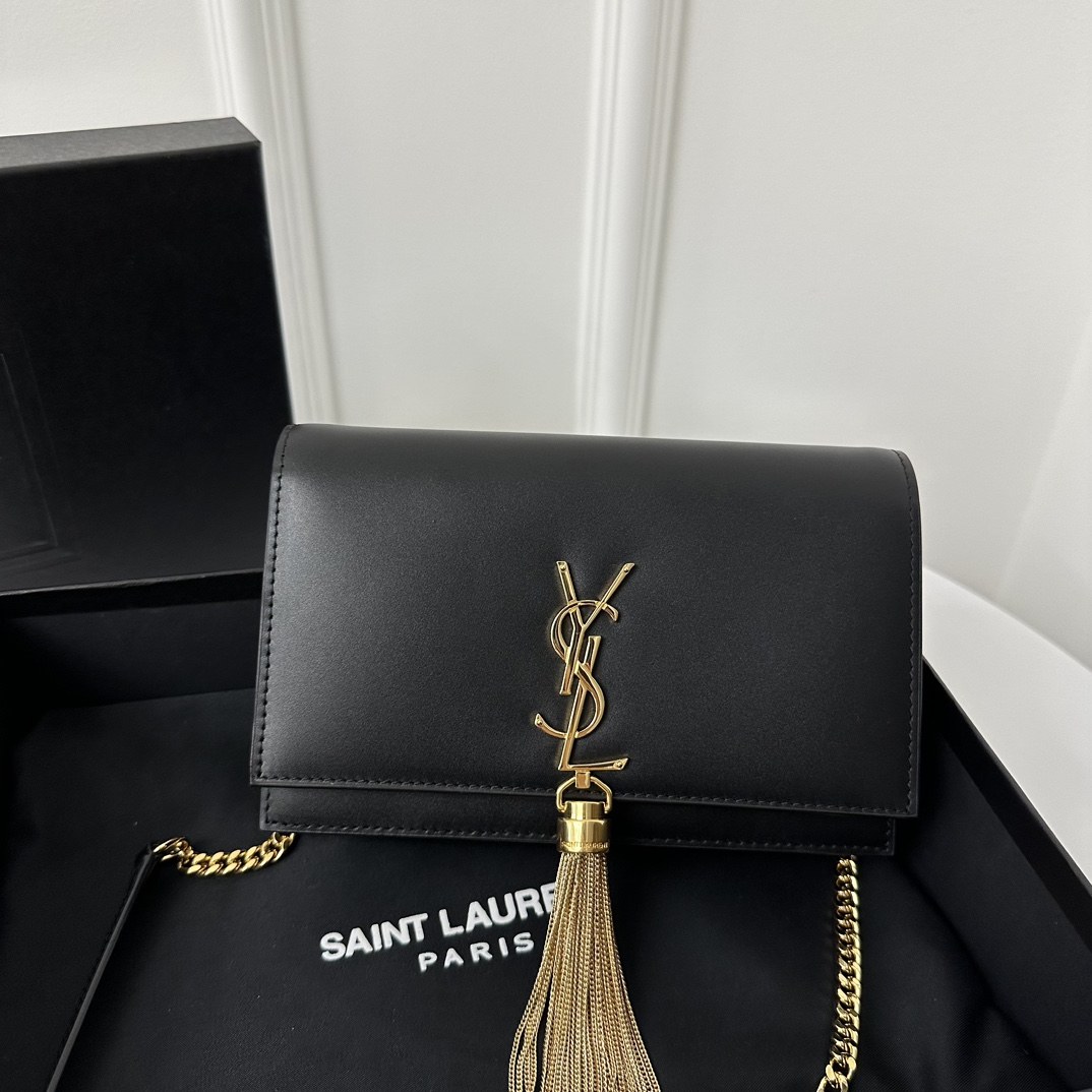 YSL Kate 19cm Smooth Leather Classic Fringed Chain Bag  