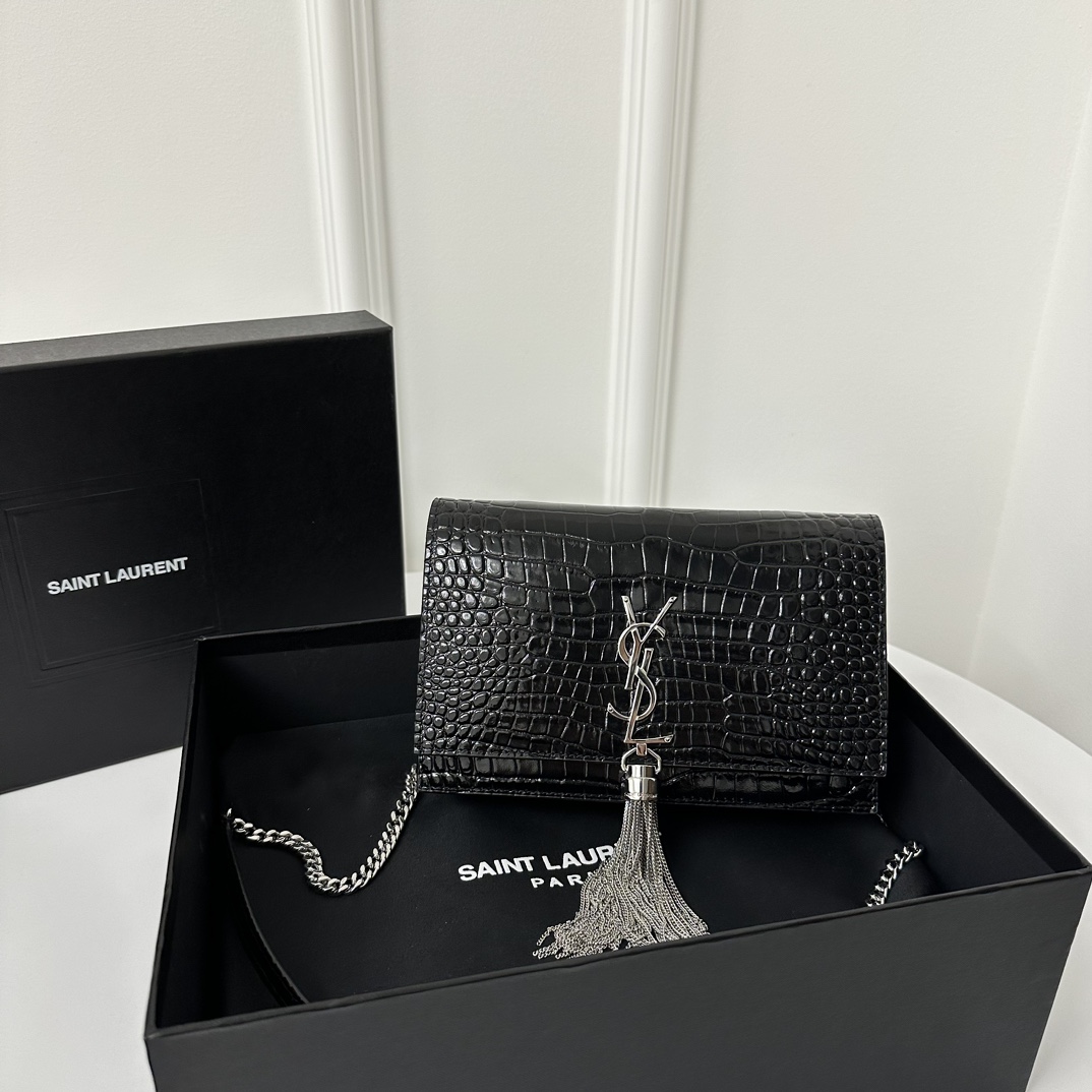 YSL Kate 19cm Smooth Leather Classic Fringed Chain Bag  