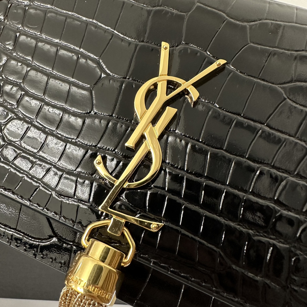 YSL Kate 19cm Crocodile Embossed Leather Classic Fringed Chain Bag  