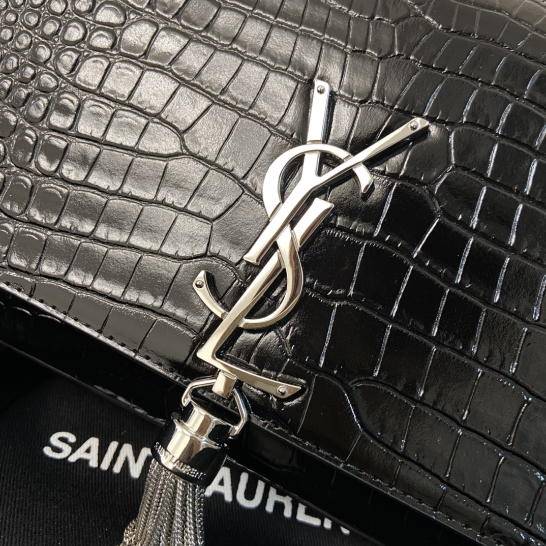 Crocodile Embossed YSL Kate 24CM Fringed Chain Bag  