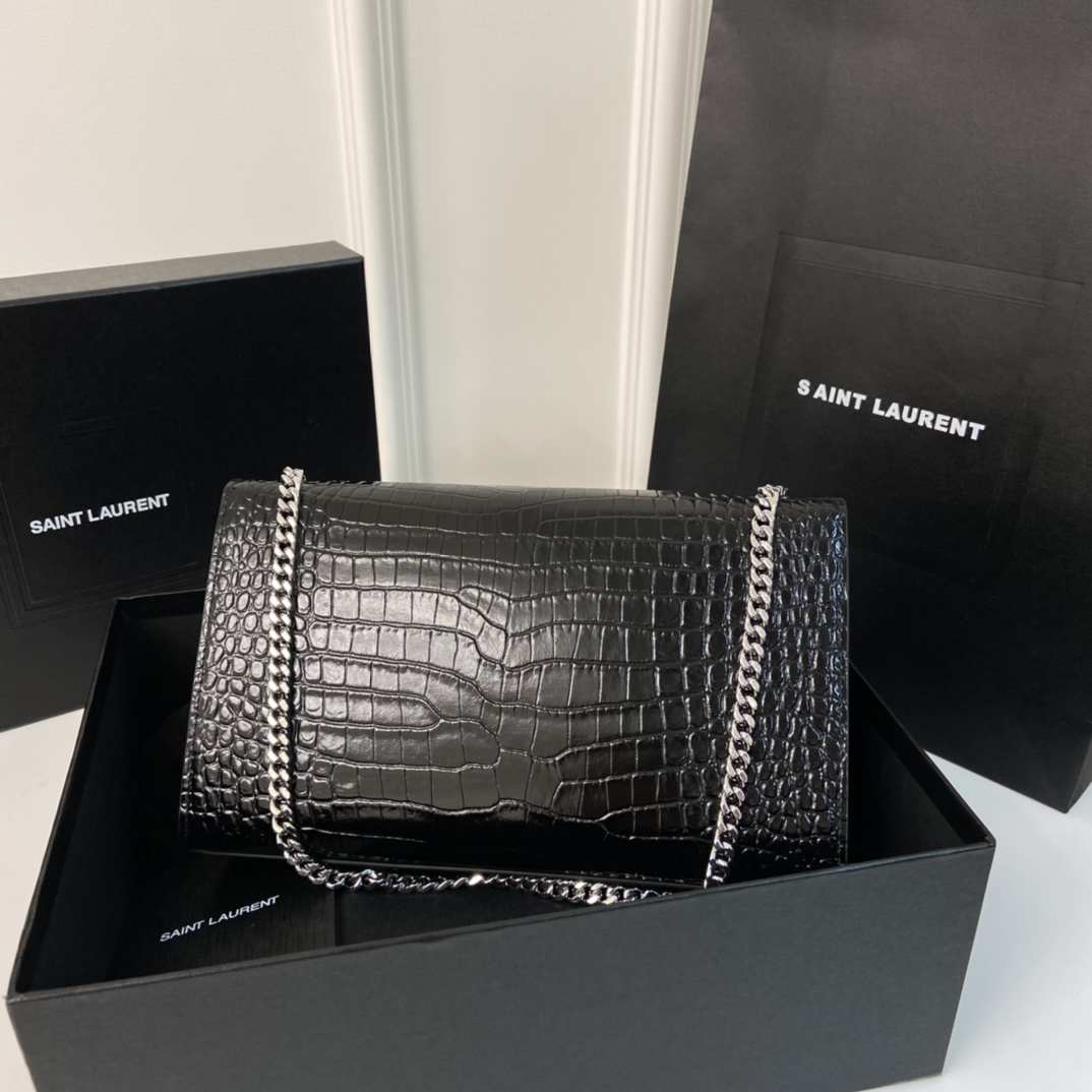 Crocodile Embossed YSL Kate 24CM Fringed Chain Bag  