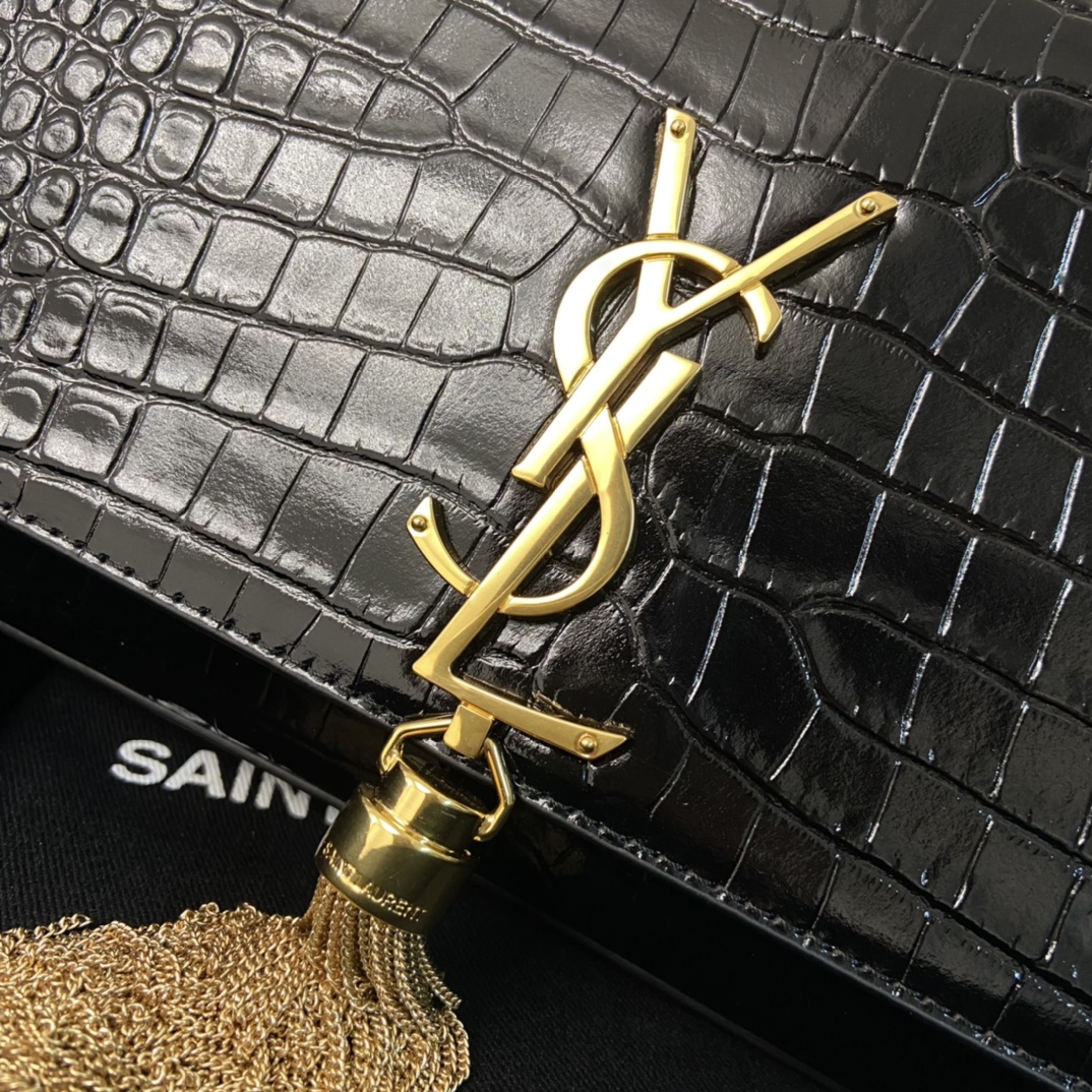 Crocodile Embossed YSL Kate 24CM Fringed Chain Bag  