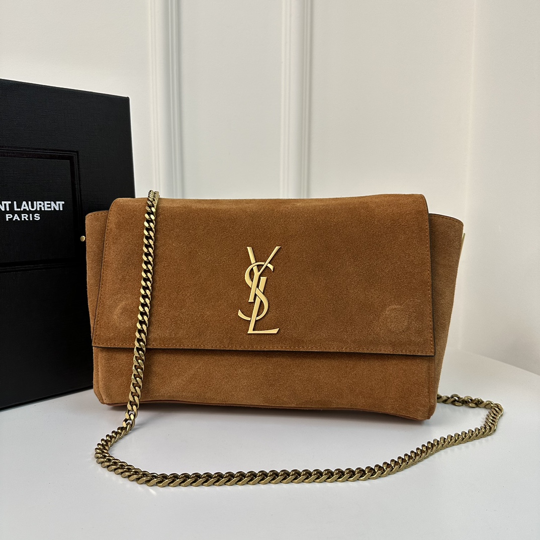 Kate Large Suede YSL Reversible Chain Bag, Suede & Crocodile Embossed Leather  