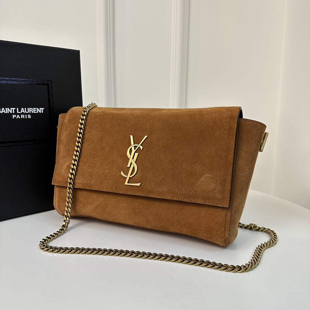 Kate Large Suede YSL Reversible Chain Bag, Suede & Crocodile Embossed Leather  