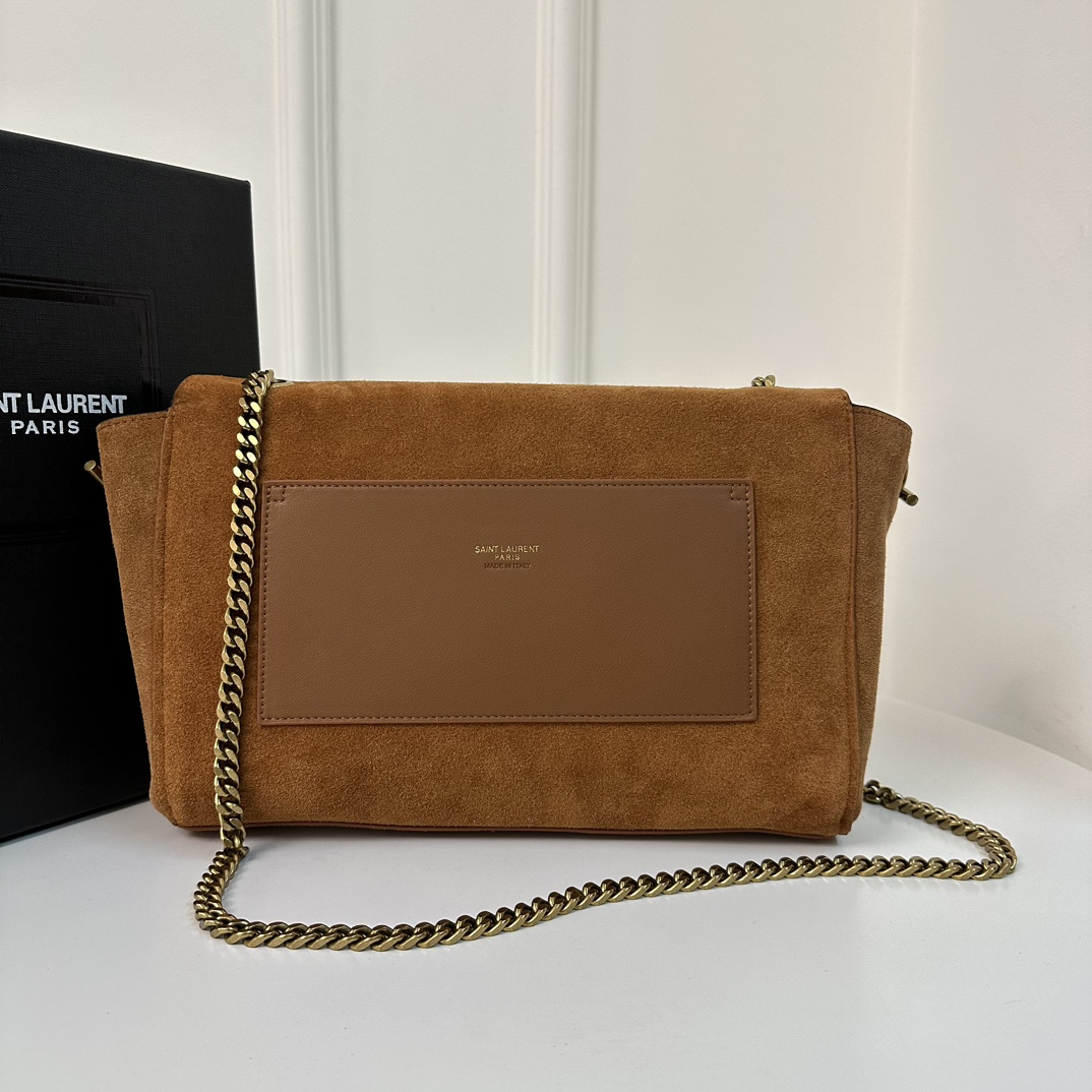 Kate Large Suede YSL Reversible Chain Bag, Suede & Crocodile Embossed Leather  