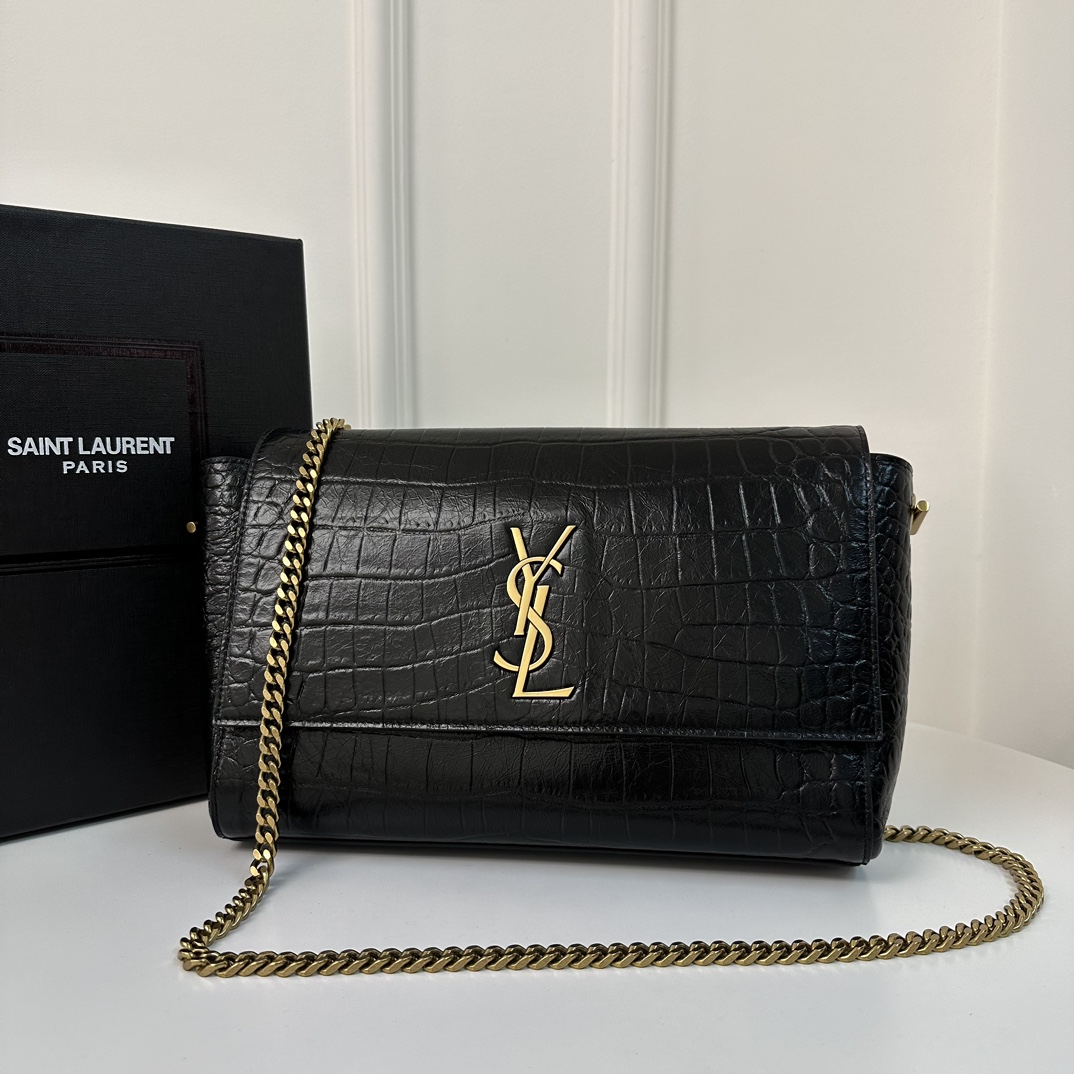 Kate Large Suede YSL Reversible Chain Bag, Suede & Crocodile Embossed Leather  