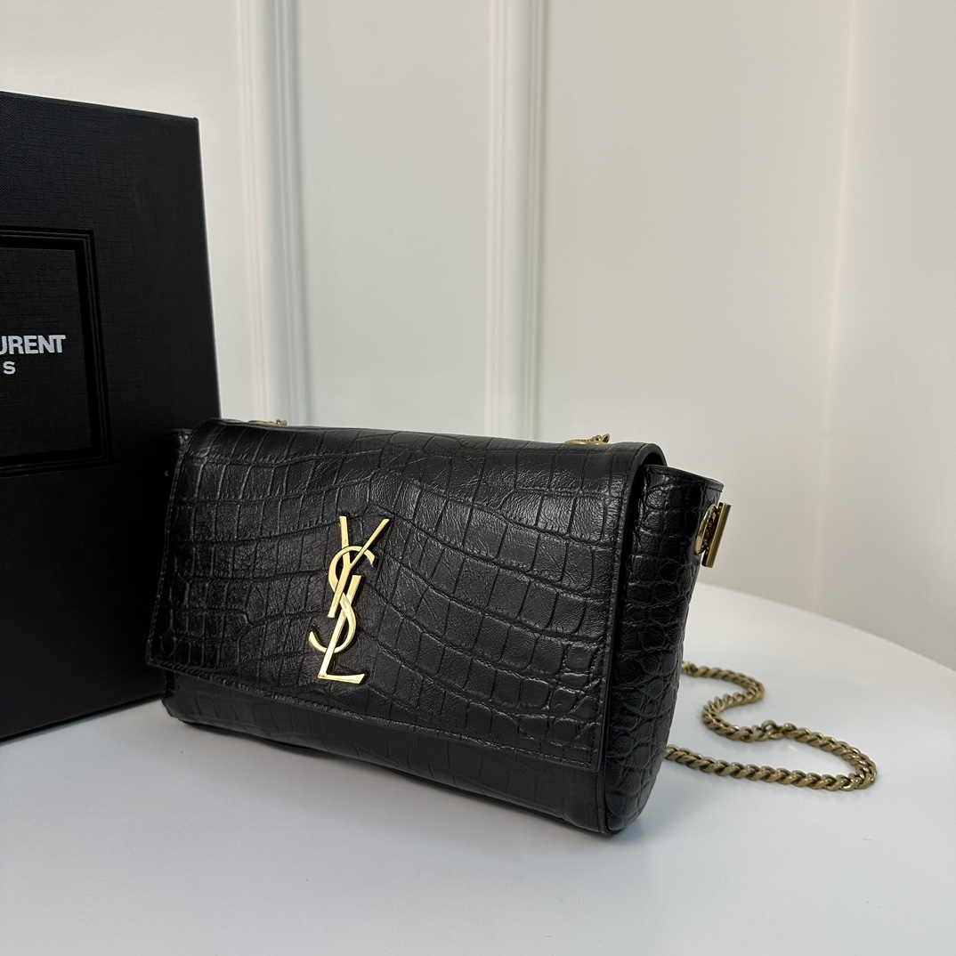 Kate Small Crocodile Embossed YSL Reversible Chain Bag, Suede & Smooth Leather  