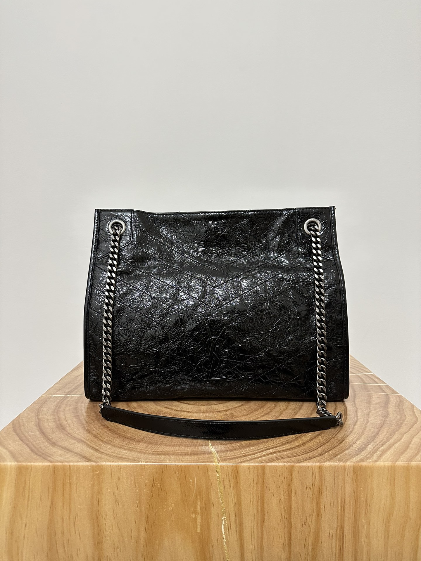 Niki Shopping Bag, Classic Crinkled Oil Wax Calfskin  