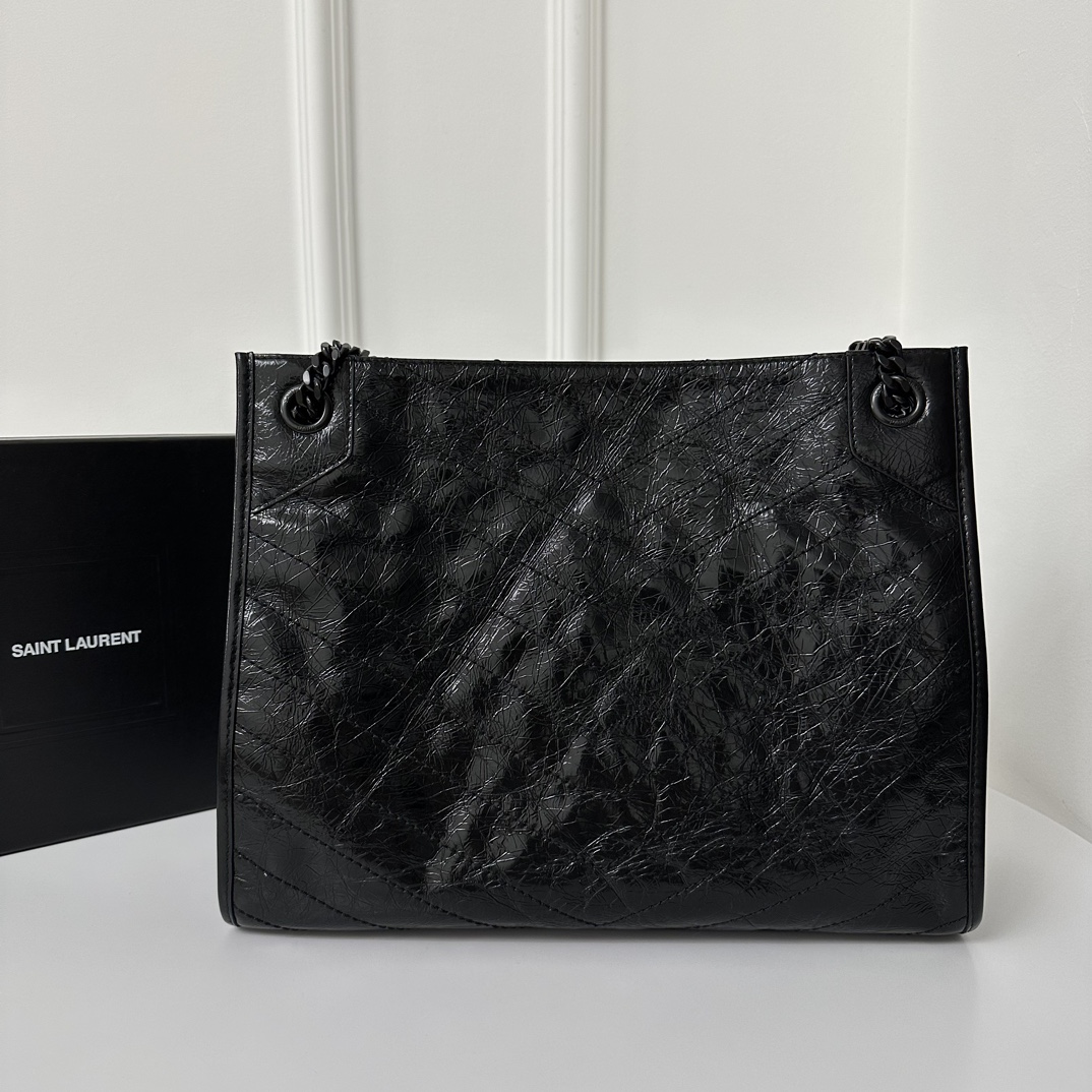 Niki Shopping Bag, Classic Crinkled Oil Wax Calfskin  