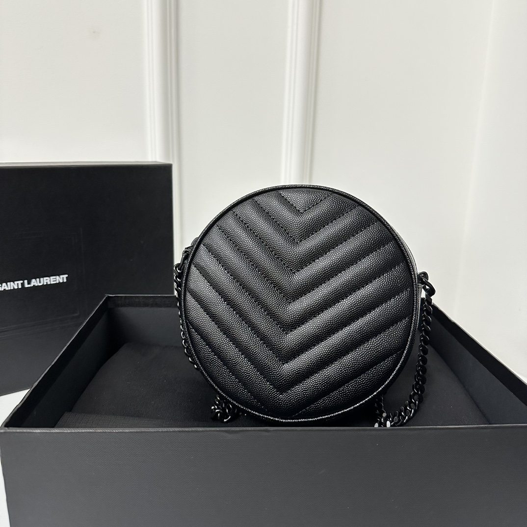 YSL Vinyle Cute Small Round Bag, Imported High-Quality Caviar Embossed Genuine Leather