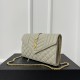 YSL Envelope Chain Wallet 22.5cm, Grained Embossed Leather, V-Quilted with Caviar Grain Pattern, Calfskin  