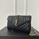 YSL Envelope Chain Wallet 22.5cm, Grained Embossed Leather, V-Quilted with Caviar Grain Pattern, Calfskin  