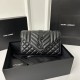 Small 21cm YSL Envelope Grainy Embossed Stitched Genuine Leather Clutch, V Pattern with Caviar Embossed Grid Texture, Cowhide