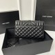 Small 21cm YSL Envelope Grainy Embossed Stitched Genuine Leather Clutch, V Pattern with Caviar Embossed Grid Texture, Cowhide