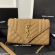 Small 21cm YSL Envelope Grainy Embossed Stitched Genuine Leather Clutch, V Pattern with Caviar Embossed Grid Texture, Cowhide