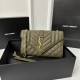 Small 21cm YSL Envelope Grainy Embossed Stitched Genuine Leather Clutch, V Pattern with Caviar Embossed Grid Texture, Cowhide