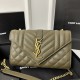 Small 21cm YSL Envelope Grainy Embossed Stitched Genuine Leather Clutch, V Pattern with Caviar Embossed Grid Texture, Cowhide