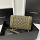 Small 21cm YSL Envelope Grainy Embossed Stitched Genuine Leather Clutch, V Pattern with Caviar Embossed Grid Texture, Cowhide