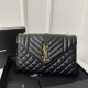 24cm YSL Envelope Grainy Embossed Stitched Genuine Leather Clutch, V Pattern with Caviar Embossed Grid Texture, Cowhide