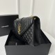 24cm YSL Envelope Grainy Embossed Stitched Genuine Leather Clutch, V Pattern with Caviar Embossed Grid Texture, Cowhide