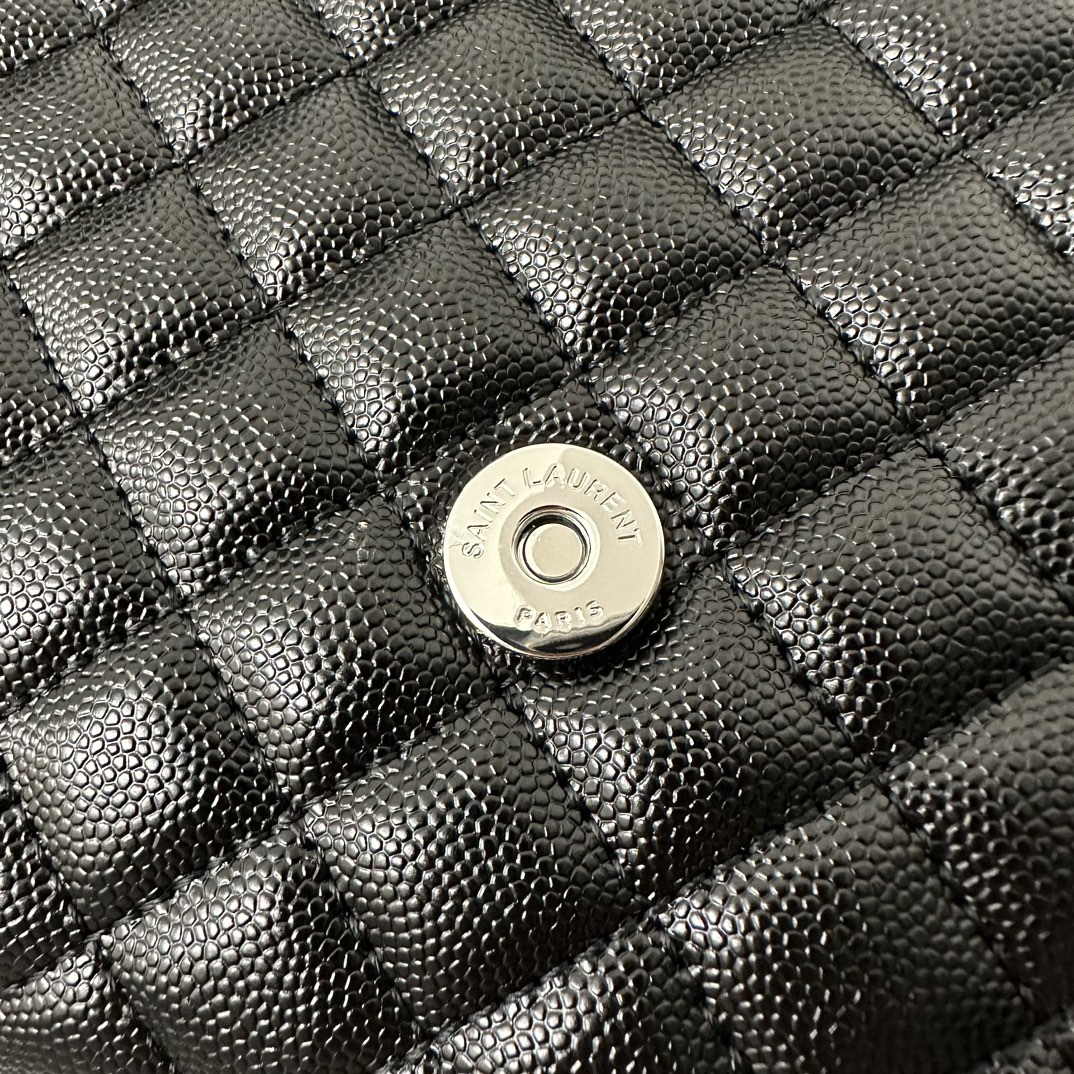 24cm YSL Envelope Grainy Embossed Stitched Genuine Leather Clutch, V Pattern with Caviar Embossed Grid Texture, Cowhide