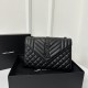 24cm YSL Envelope Grainy Embossed Stitched Genuine Leather Clutch, V Pattern with Caviar Embossed Grid Texture, Cowhide