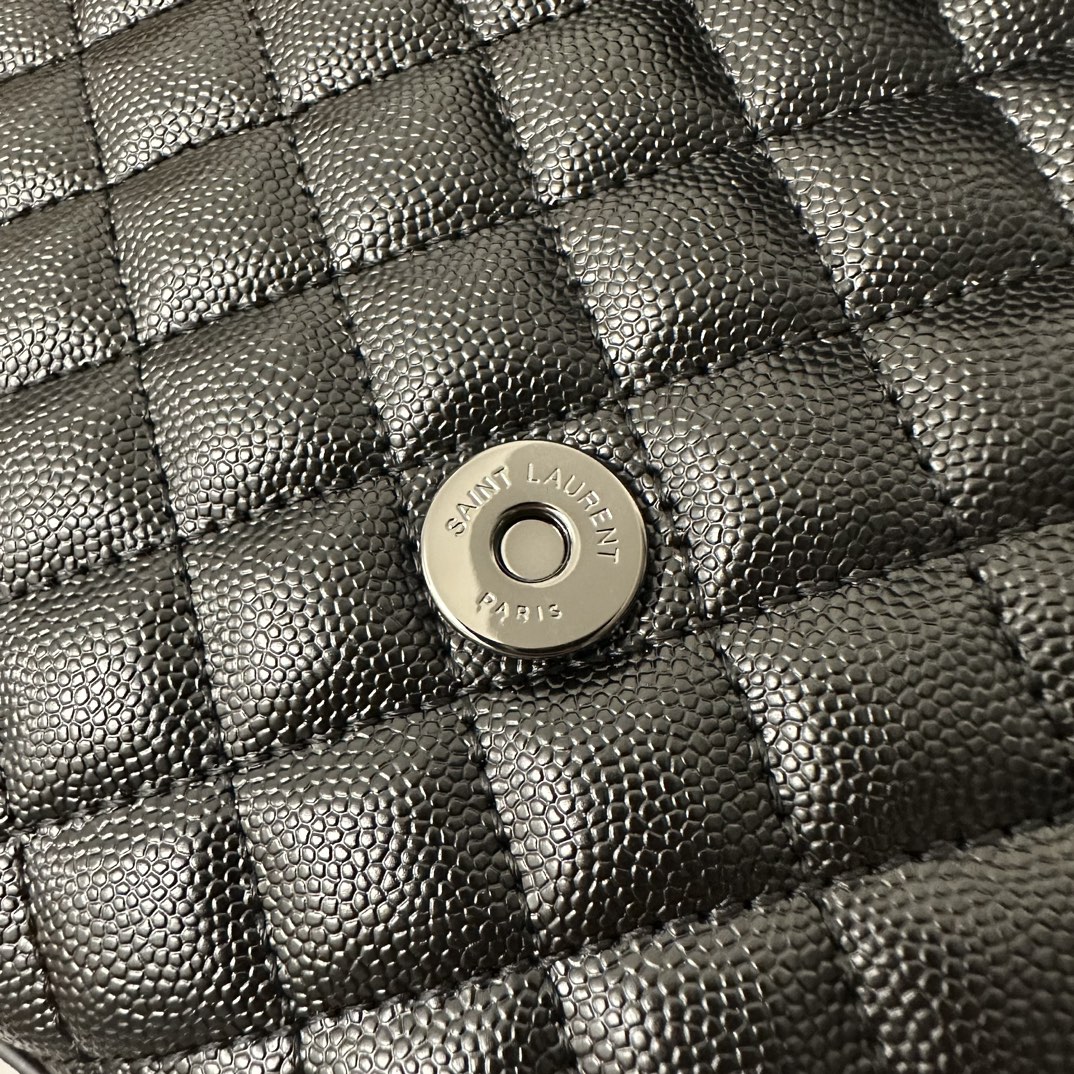 24cm YSL Envelope Grainy Embossed Stitched Genuine Leather Clutch, V Pattern with Caviar Embossed Grid Texture, Cowhide