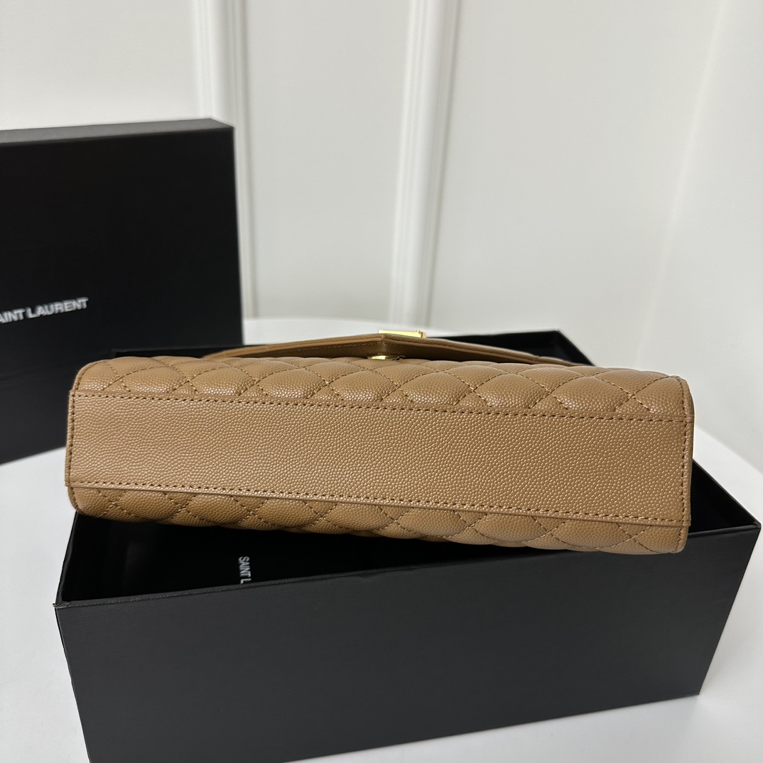 24cm YSL Envelope Grainy Embossed Stitched Genuine Leather Clutch, V Pattern with Caviar Embossed Grid Texture, Cowhide