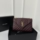 24cm YSL Envelope Grainy Embossed Stitched Genuine Leather Clutch, V Pattern with Caviar Embossed Grid Texture, Cowhide