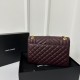 24cm YSL Envelope Grainy Embossed Stitched Genuine Leather Clutch, V Pattern with Caviar Embossed Grid Texture, Cowhide