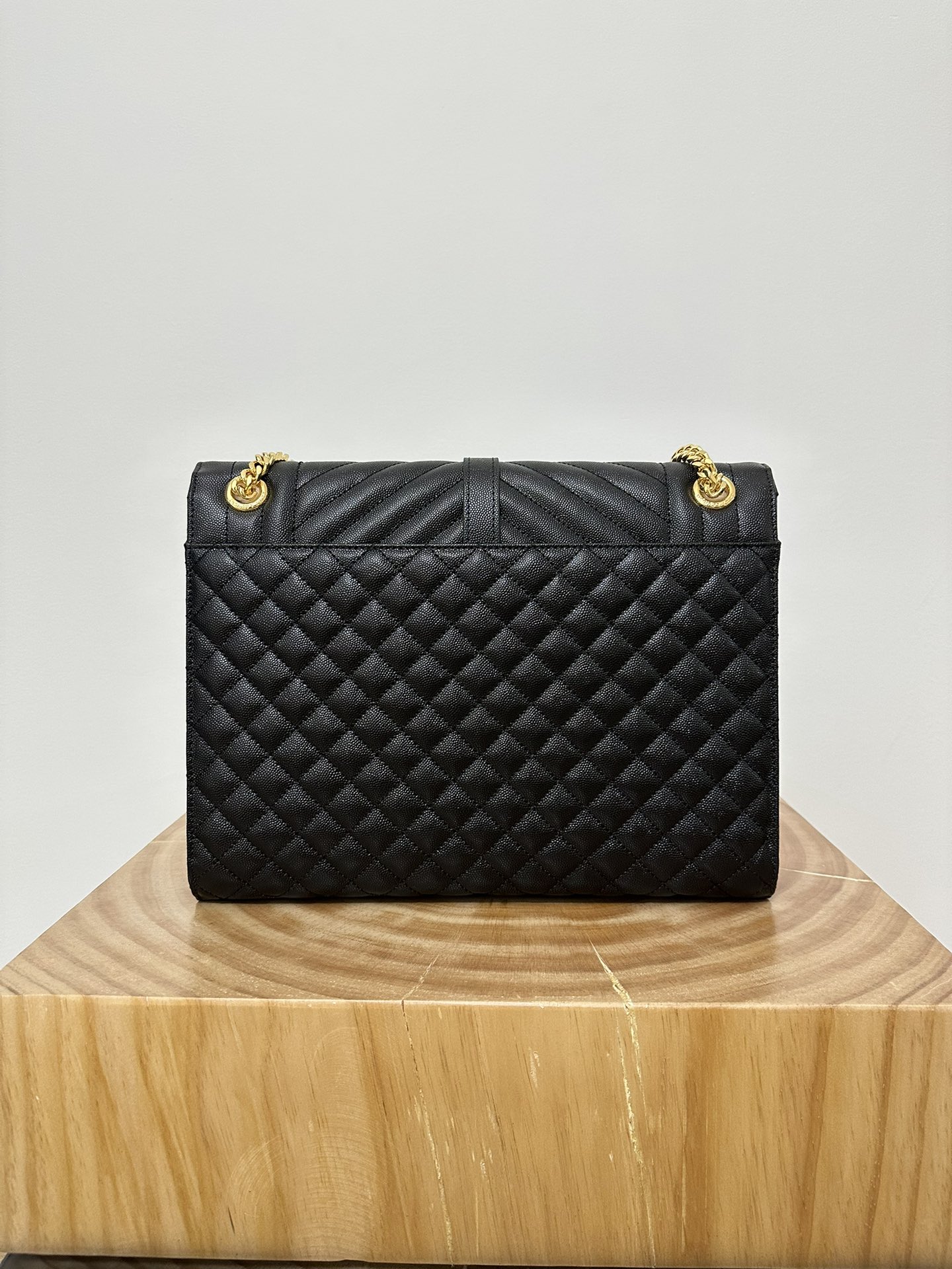 Large YSL Envelope, V Pattern with Caviar Embossed Grid Texture, Cowhide