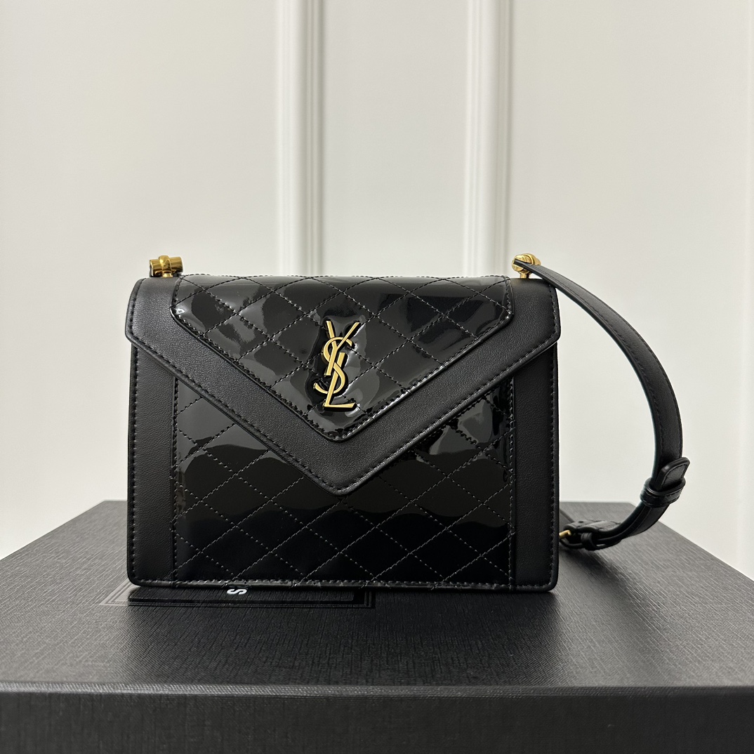 Gaby mini Stitched Leather Crossbody Bag, Patent Leather