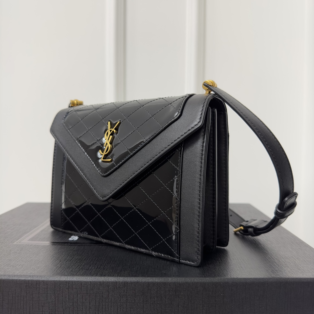 Gaby mini Stitched Leather Crossbody Bag, Patent Leather