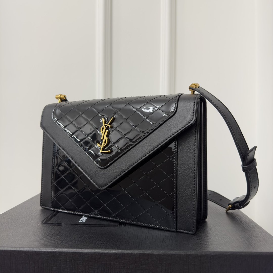 Gaby mini Stitched Leather Crossbody Bag, Patent Leather