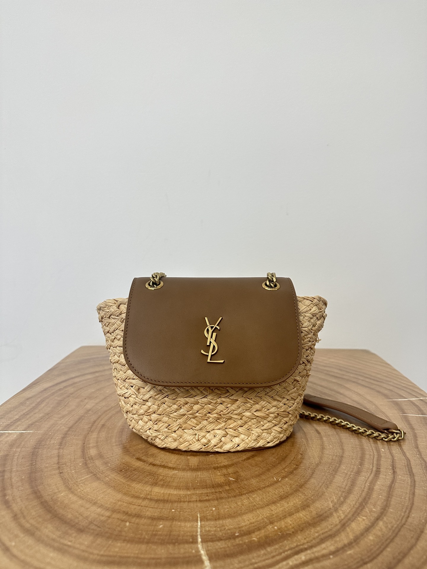 YSL Mini Manon Mini Basket Handbag, Raffia Woven with Chain Design