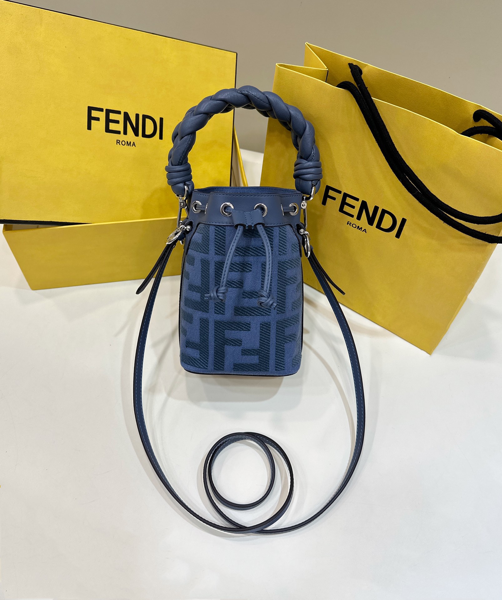 Mini Bucket Bag Denim Embroidered Double F Logo Model no: 038D