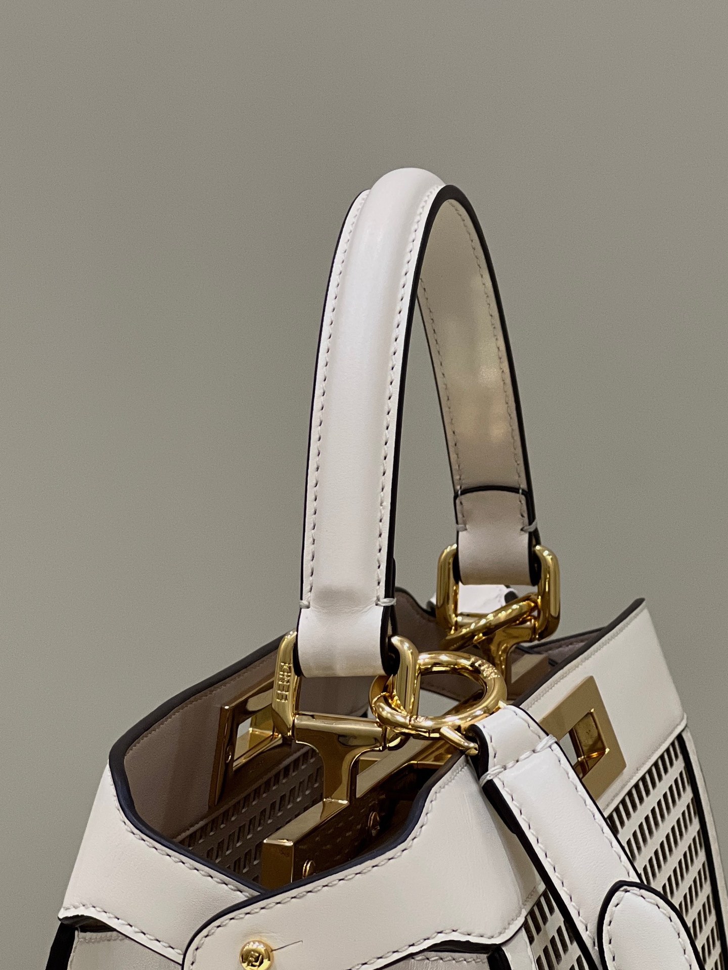 Iconic PEEKABOO I See U Medium Handbag, White All Leather Hollow-out Design Model no: 80105