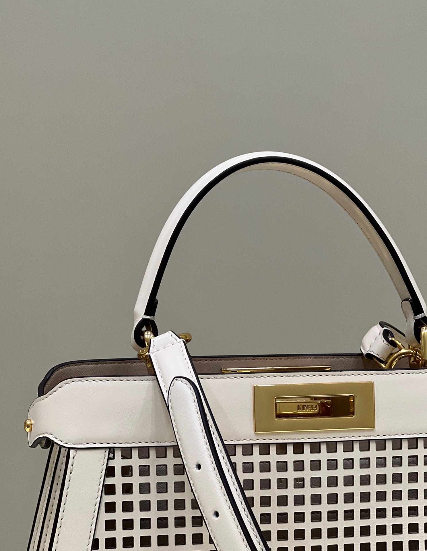 Iconic PEEKABOO I See U Medium Handbag, White All Leather Hollow-out Design Model no: 80105