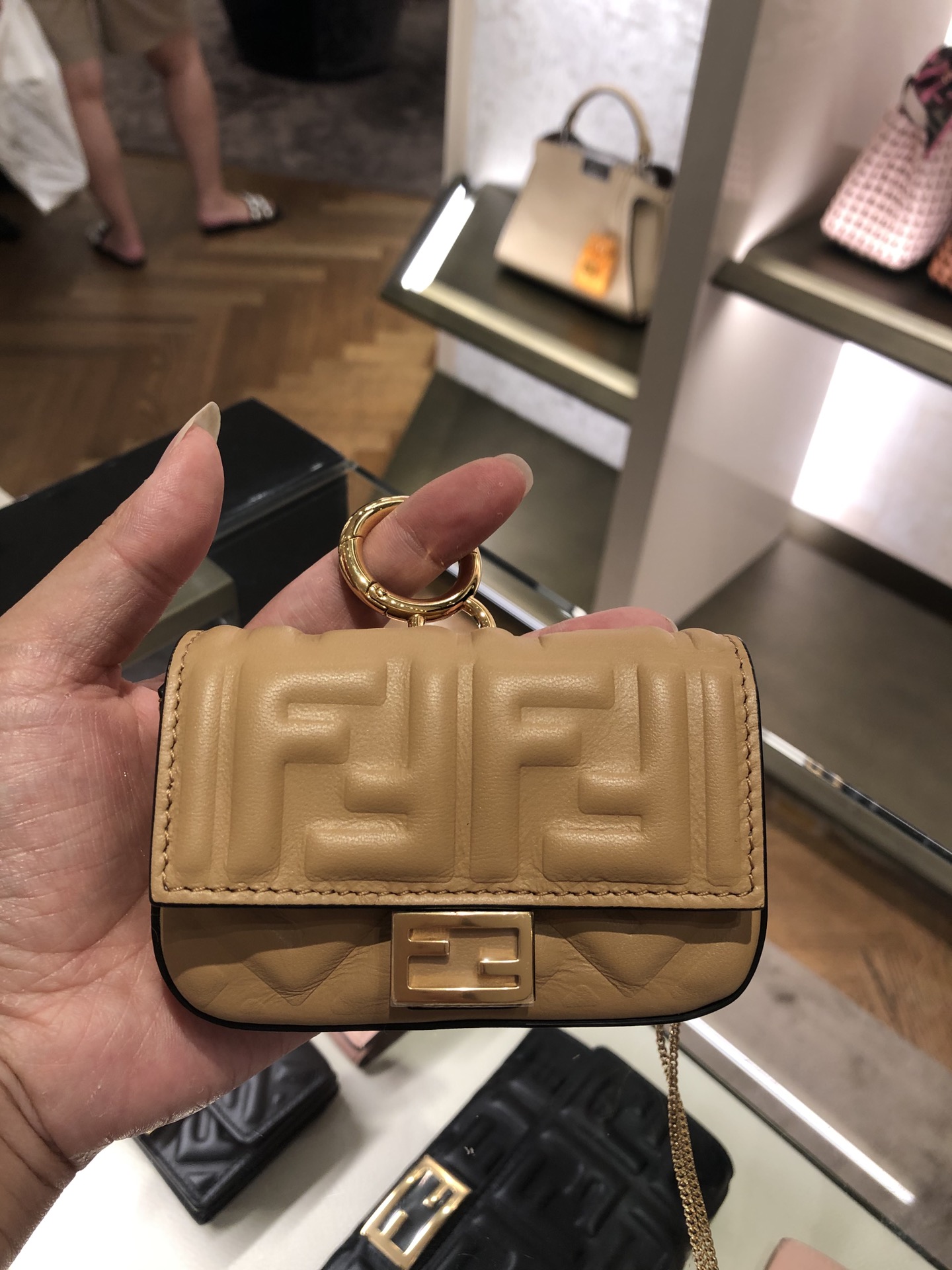 Fendi nano baguette, soft delicate lambskin with long chain shoulder strap Model no: 0136F