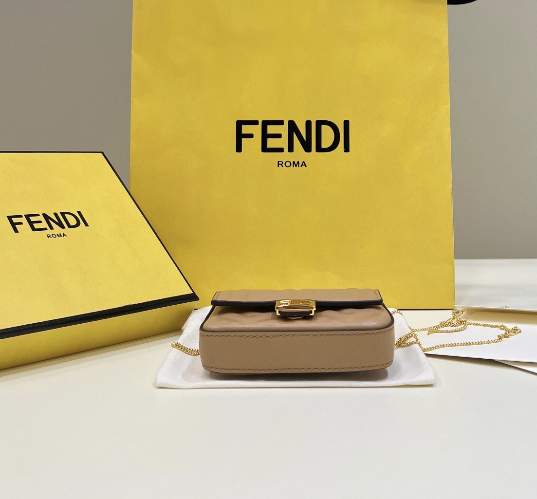 Fendi nano baguette, soft delicate lambskin with long chain shoulder strap Model no: 0136F