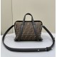 FENDI Boston Bag, classic double F fabric logo with dark brown leather, large magnetic closure Model no: 8627