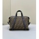 FENDI Boston Bag, classic double F fabric logo with dark brown leather, large magnetic closure Model no: 8627