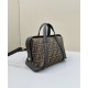 FENDI Boston Bag, classic double F fabric logo with dark brown leather, large magnetic closure Model no: 8627