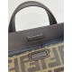 FENDI Boston Bag, classic double F fabric logo with dark brown leather, large magnetic closure Model no: 8627