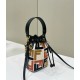 Mini bucket bag, washed denim embroidery double F logo Model no: 038