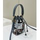 Mini bucket bag, washed denim embroidery double F logo Model no: 038